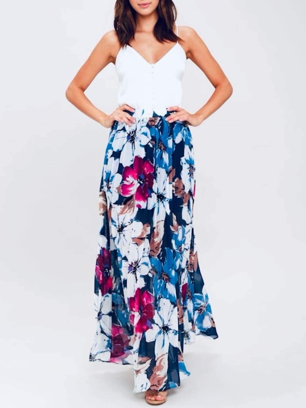 Lulu's Twilight Temptation Navy Blue Floral Print Maxi Skirt S Small - Picture 2 of 7